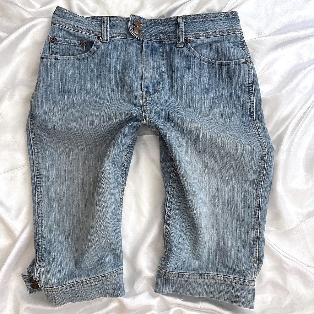 Zana Di Light Wash Denim Capri Pants Double Button Cropped Jeans Womens 31 Waist